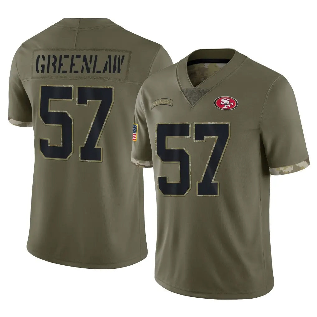 SF.49ers #57 Dre Greenlaw Player Olive Limited Salute To Service Home Game ROCER Stitched Jerseys