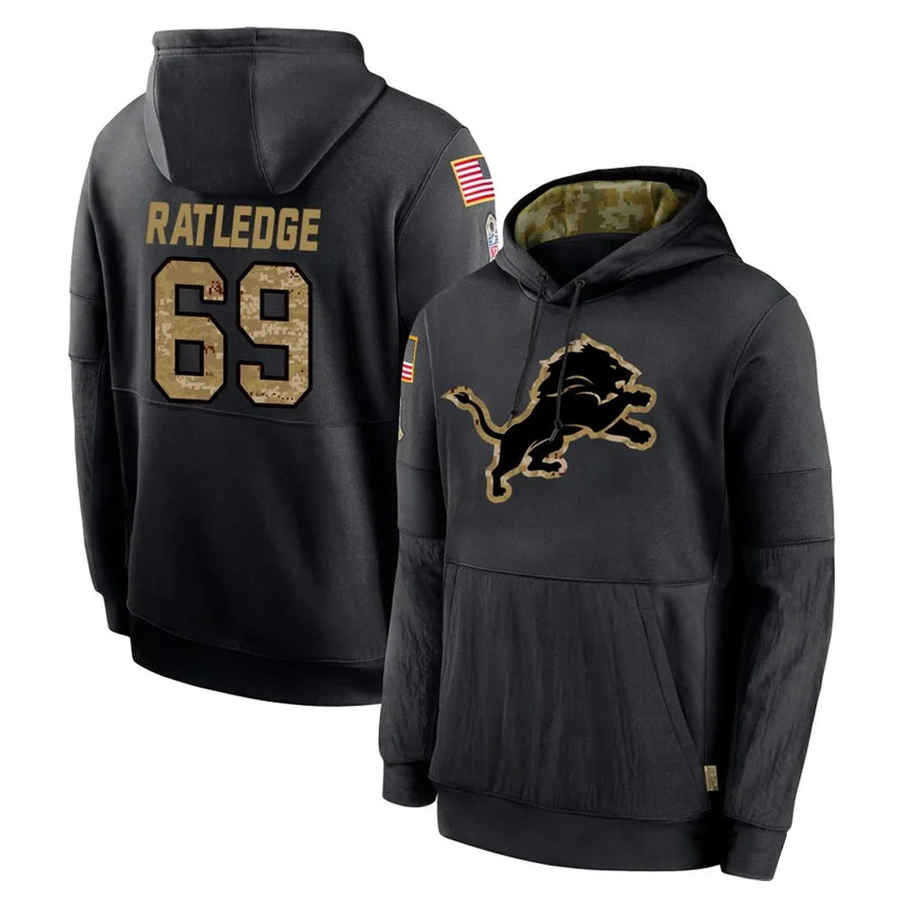 D.Lions #69 Tate Ratledge Player Black Salute to Service Hoodies Limited Game ROCER Stitched Jerseys