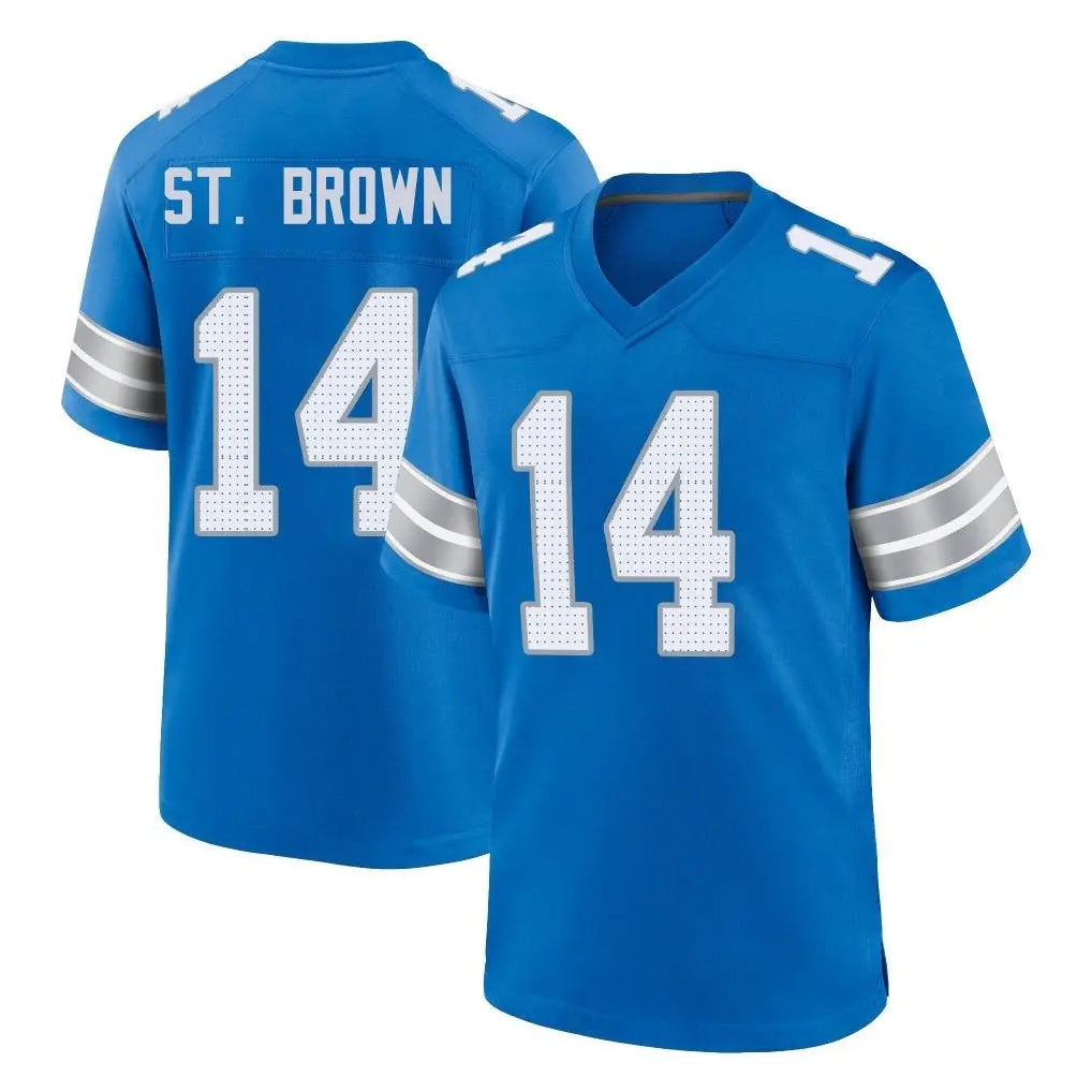 D.Lions #14 Amon-Ra St. Brown Player Blue Alternate Home Game ROCER Stitched Jerseys