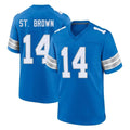 D.Lions #14 Amon-Ra St. Brown Player Blue Alternate Home Game ROCER Stitched Jerseys