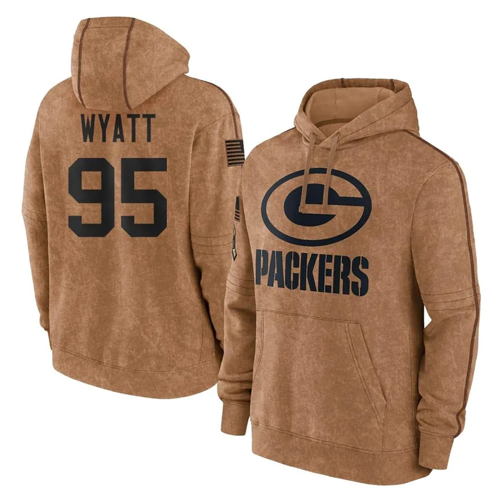 GB.Packers #95 Devonte Wyatt Player Brown Salute to Service Hoodies Limited Game ROCER Stitched Jerseys