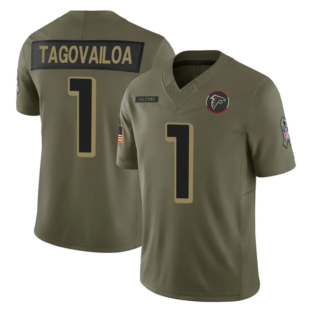 A.Falcons #1 Tua Tagovailoa Player Olive Salute To Service Limited Home Game ROCER Stitched Jerseys