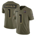A.Falcons #1 Tua Tagovailoa Player Olive Salute To Service Limited Home Game ROCER Stitched Jerseys
