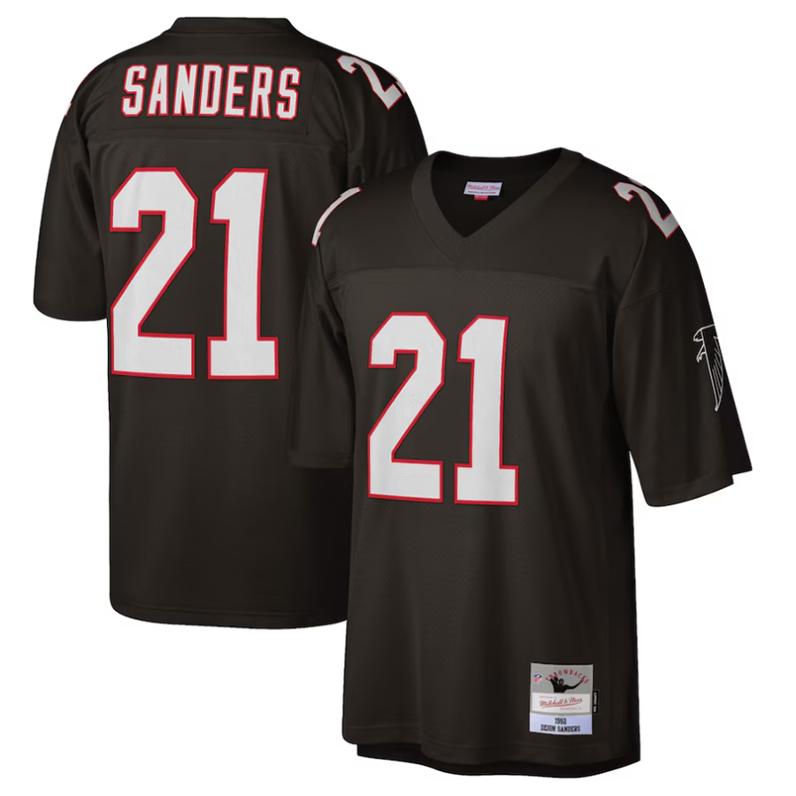 A.Falcons #21 Deion Sanders Mitchell & Ness Black 1992 Retired Player Replica ROCER Stitched Jerseys
