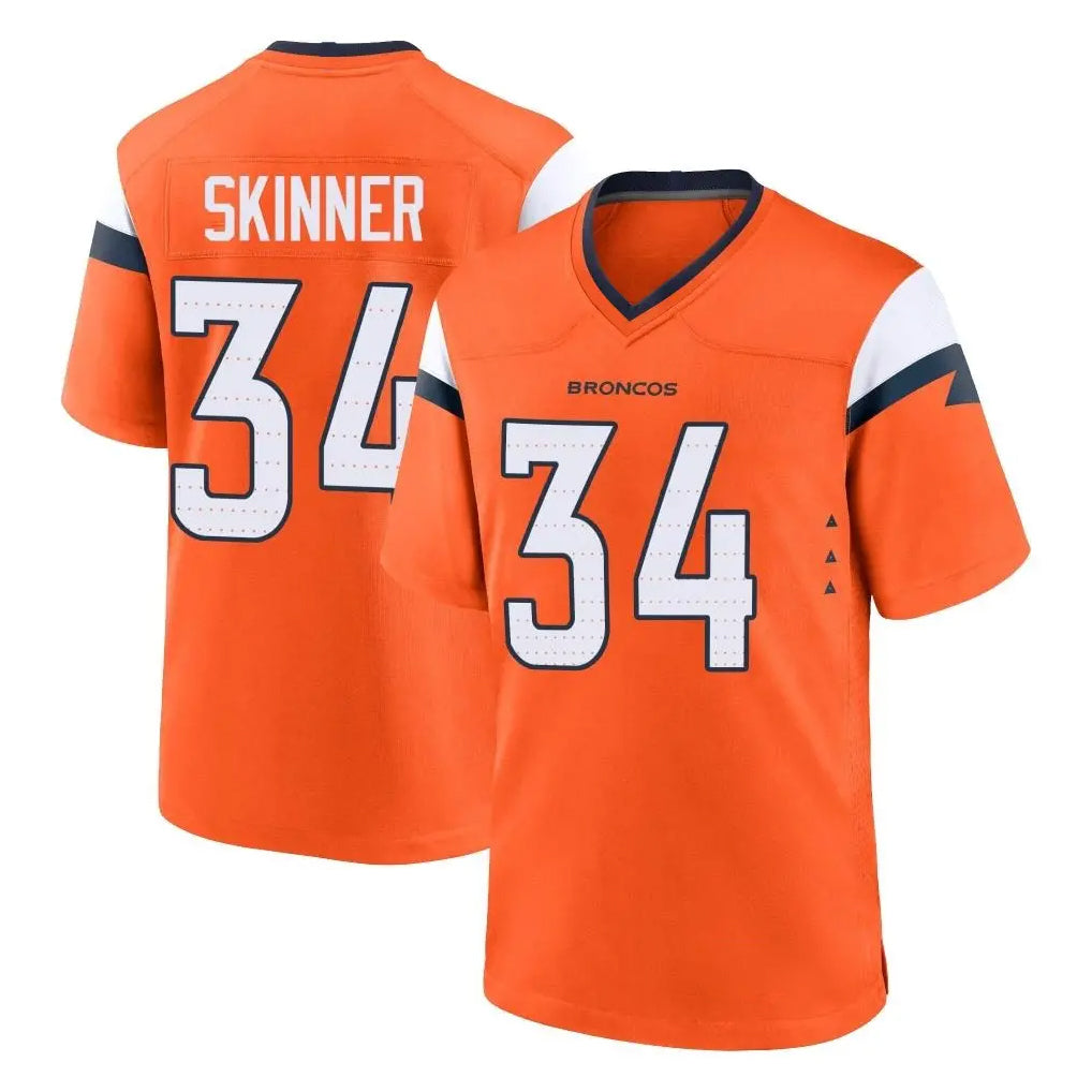 D.Broncos #34 JL Skinner Player Orange Home Game ROCER Stitched Jerseys