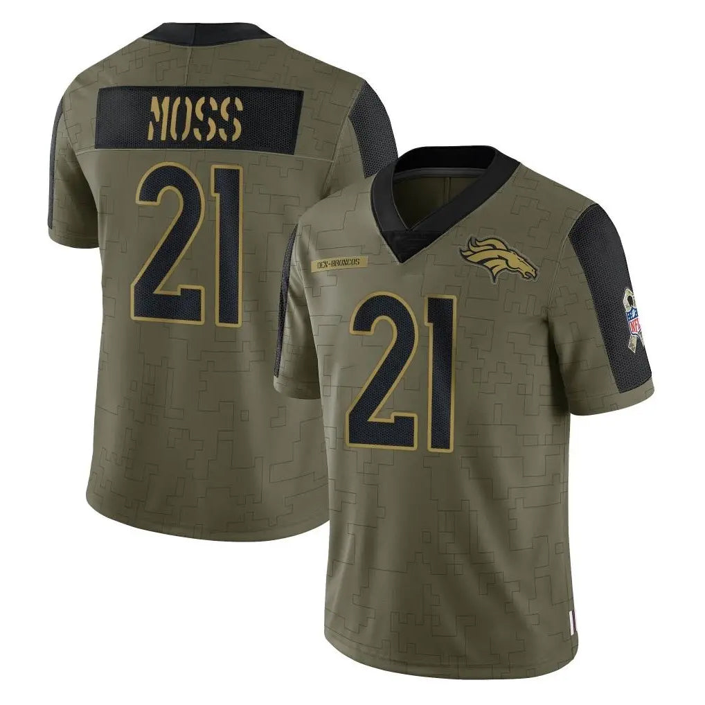 D.Broncos #21 Riley Moss Player Olive Salute To Service Limited Game ROCER Stitched Jerseys