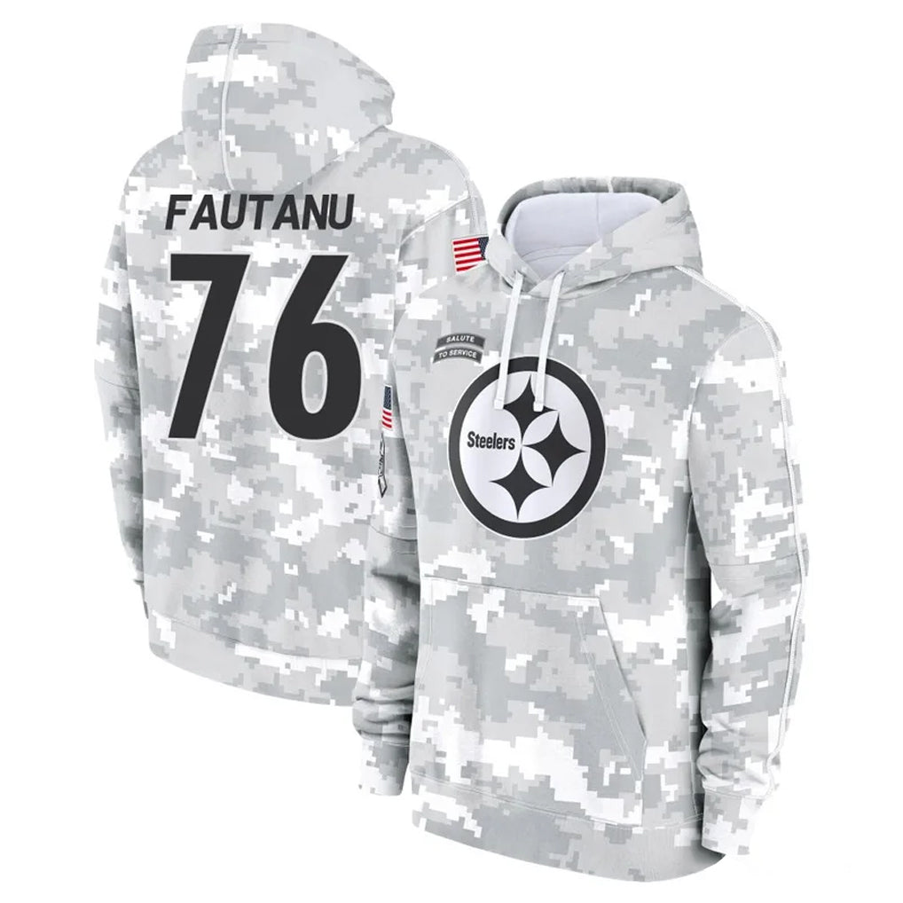 P.Steelers #76 Troy Fautanu Player Arctic Camo Limited Salute to Service Pullover Hoodies Game ROCER Stitched Jerseys