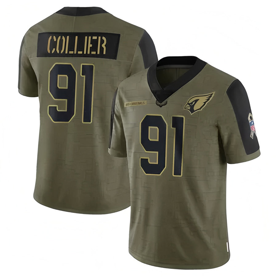 A.Cardinals #91 L.J. Collier Player Olive Salute To Service ROCER Stitched Jerseys