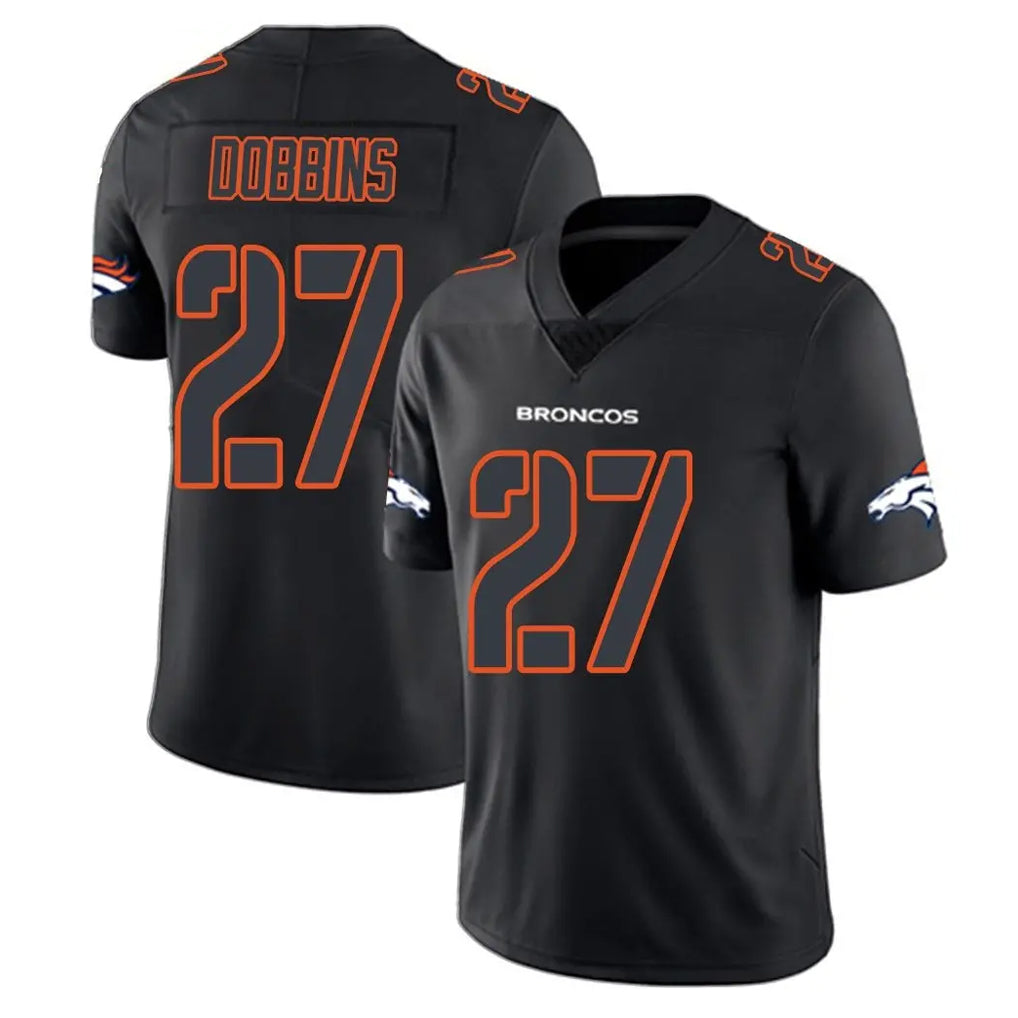 D.Broncos #27 J.K. Dobbins Player Black Impact Limited Game ROCER Stitched Jerseys