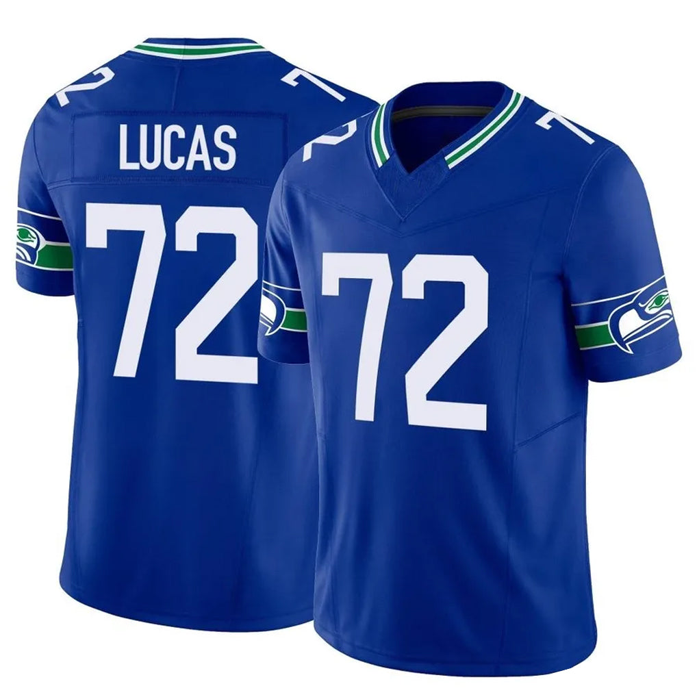 S.Seahawks #72 Abraham Lucas Player Royal Limited Throwback Vapor F.U.S.E. Home Game ROCER Stitched Jerseys