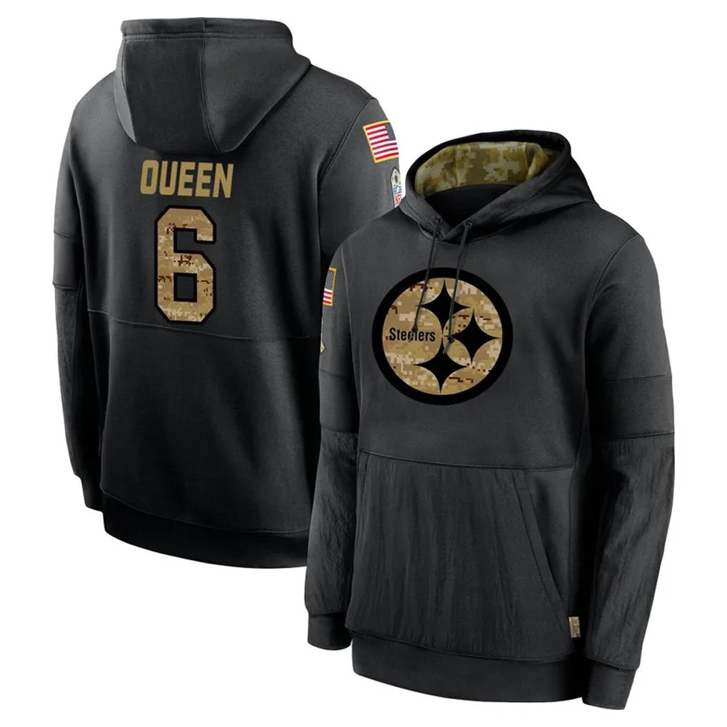 P.Steelers #6 Patrick Queen Player Black Salute to Service Hoodies Limited Game ROCER Stitched Jerseys