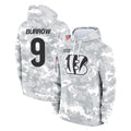 C.Bengals #9 Joe Burrow Player Arctic Camo Salute to Service Pullover Hoodie Limited ROCER Stitched Jerseys