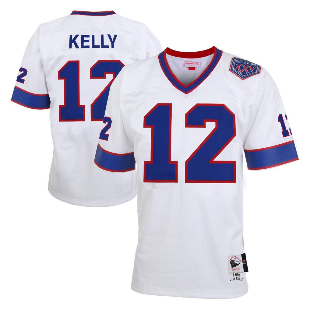 B.Bills #12 Jim Kelly Player White Mitchell & Ness XXV Throwback Limited ROCER Stitched Jerseys