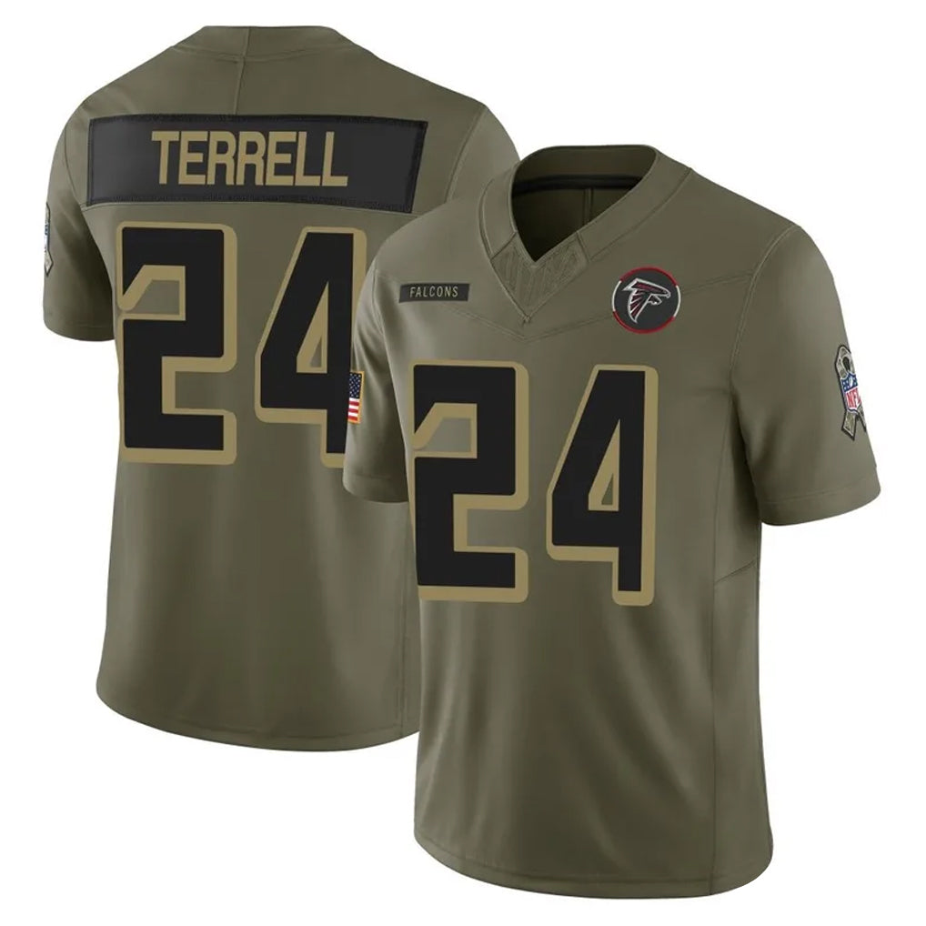 A.Falcons #24 A.J. Terrell Jr. Player Olive Salute To Service Limited Home Game ROCER Stitched Jerseys