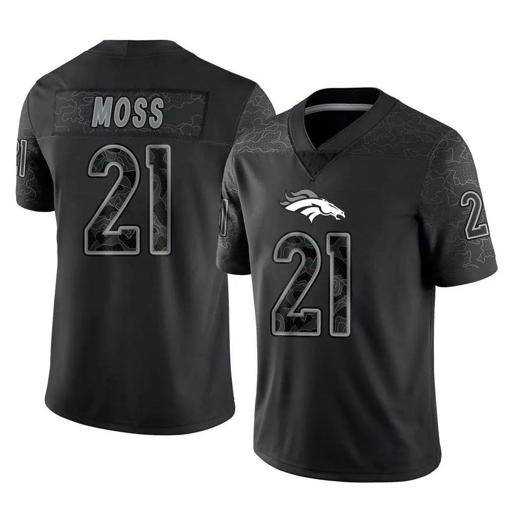 D.Broncos #21 Riley Moss Player Black Reflective Limited ROCER Stitched Jerseys