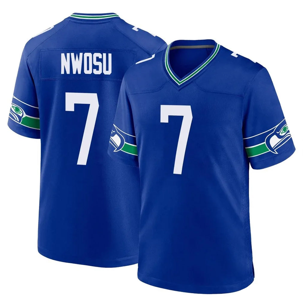 S.Seahawks #7 Uchenna Nwosu Player Royal Throwback Home Game ROCER Stitched Jerseys