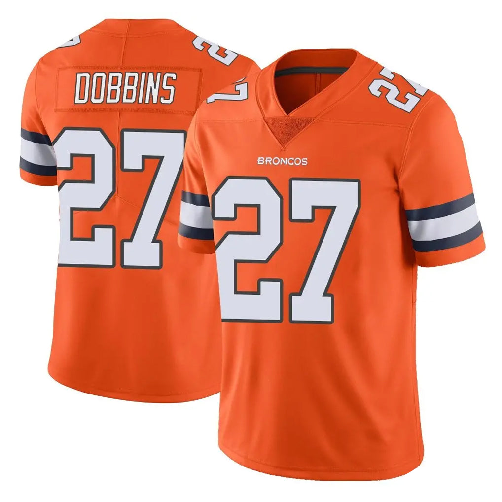 D.Broncos #27 J.K. Dobbins Player Orange Vapor Untouchable Limited Home Game ROCER Stitched Jerseys
