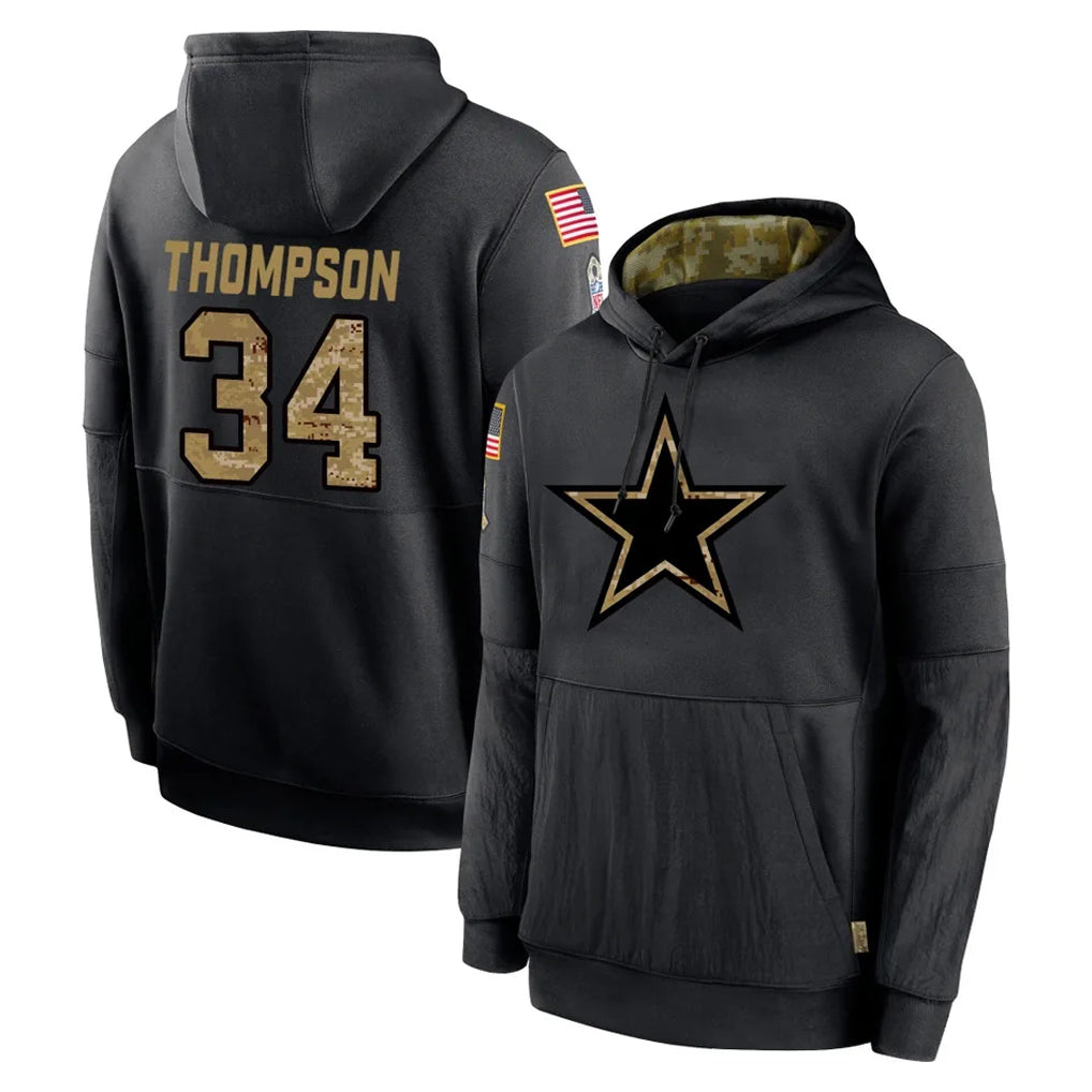 D.Cowboys #34 Jalen Thompson Player Black Salute to Service Pullover Hoodies Limited ROCER Stitched Jerseys