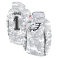 P.Eagles #1 Jalen Hurts Player Arctic Camo Salute to Service Pullover Hoodies Limited Game ROCER Stitched Jerseys