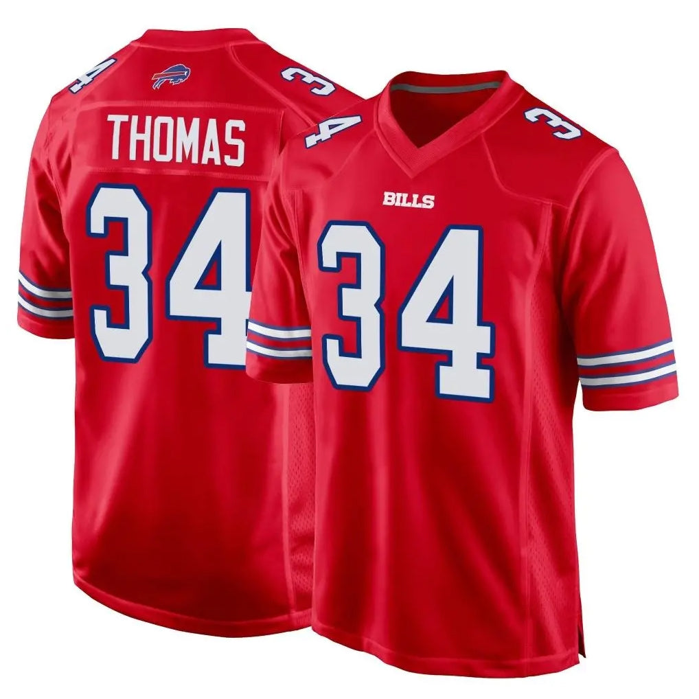 B.Bills #34 Thurman Thomas Player Red Home Game ROCER Stitched Jerseys