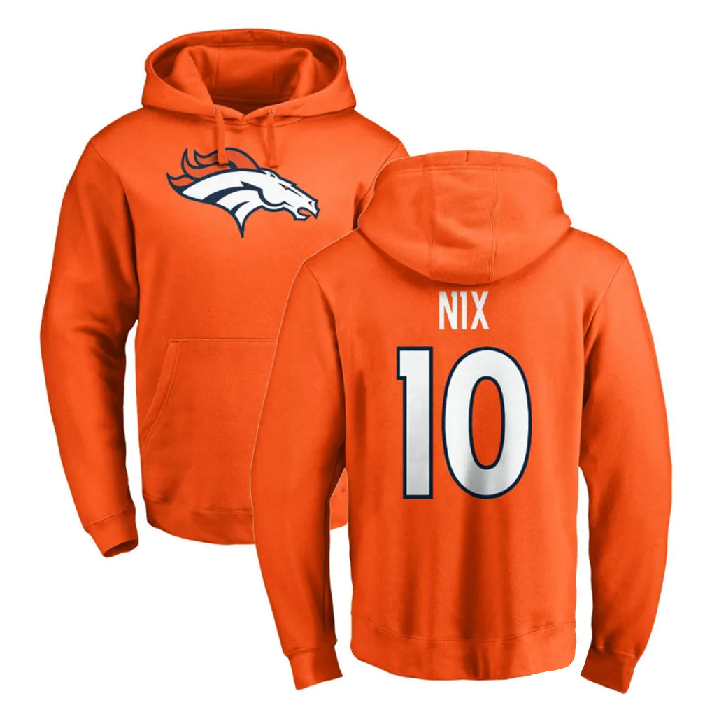 D.Broncos #10 Bo Nix Player Orange Pullover Hoodie Limited ROCER Stitched Jerseys