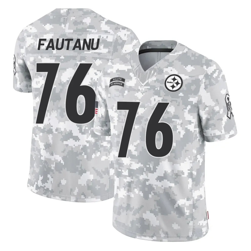P.Steelers #76 Troy Fautanu Player Arctic Camo Limited Salute To Service Home Game ROCER Stitched Jerseys