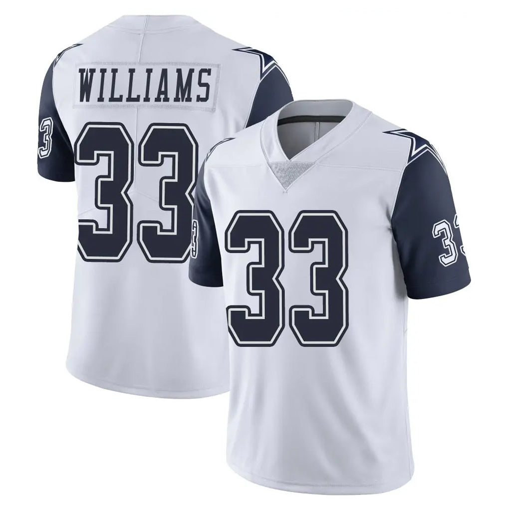 D.Cowboys #33 Javonte Williams Player White-Navy Limited Color Rush Vapor Untouchable Home Game ROCER Stitched Jerseys