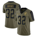 C.Browns #32 Jim Brown Player Olive Salute to Service Limited Home Game ROCER Stitched Jerseys