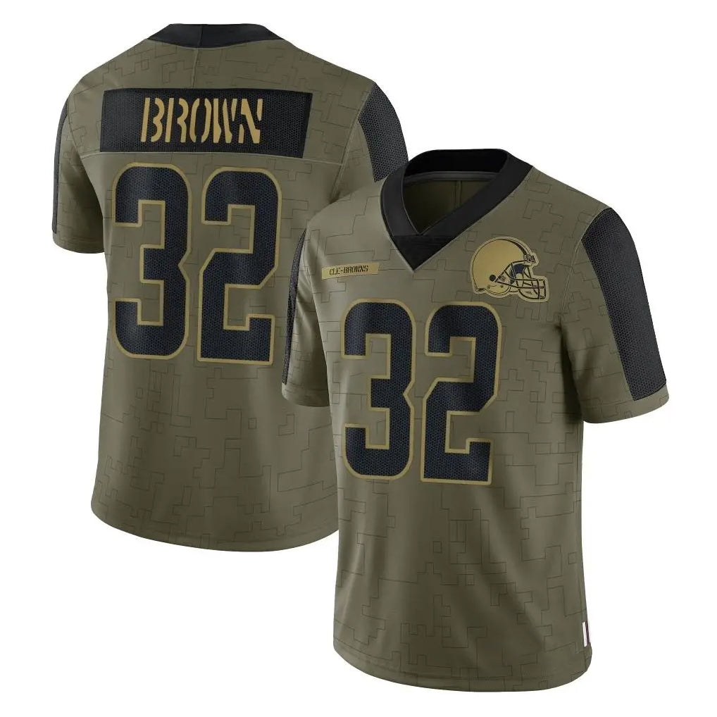 C.Browns #32 Jim Brown Player Olive Salute to Service Limited Home Game ROCER Stitched Jerseys