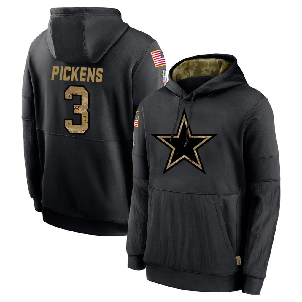 D.Cowboys #3 George Pickens Player Black Salute to Service Pullover Hoodies Limited ROCER Stitched Jerseys