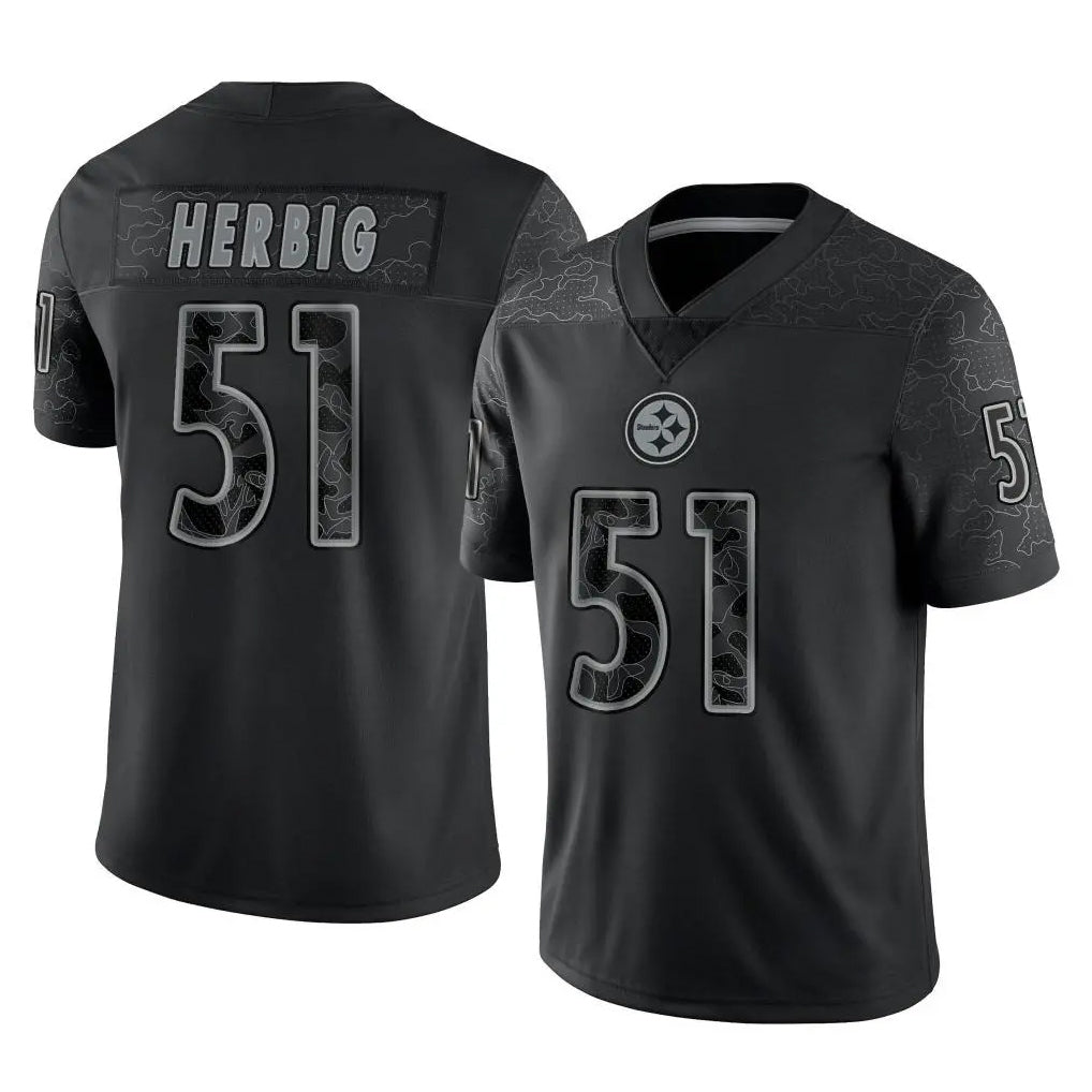 P.Steelers #51 Nick Herbig Player Black Reflective Limited Home Game ROCER Stitched Jerseys