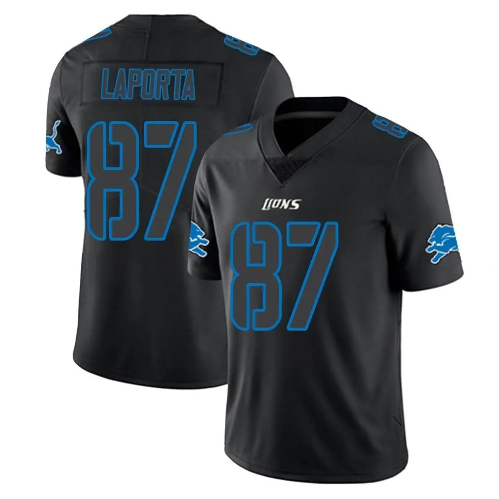 D.Lions #87 Sam LaPorta Player Black Impact Limited Home Game ROCER Stitched Jerseys
