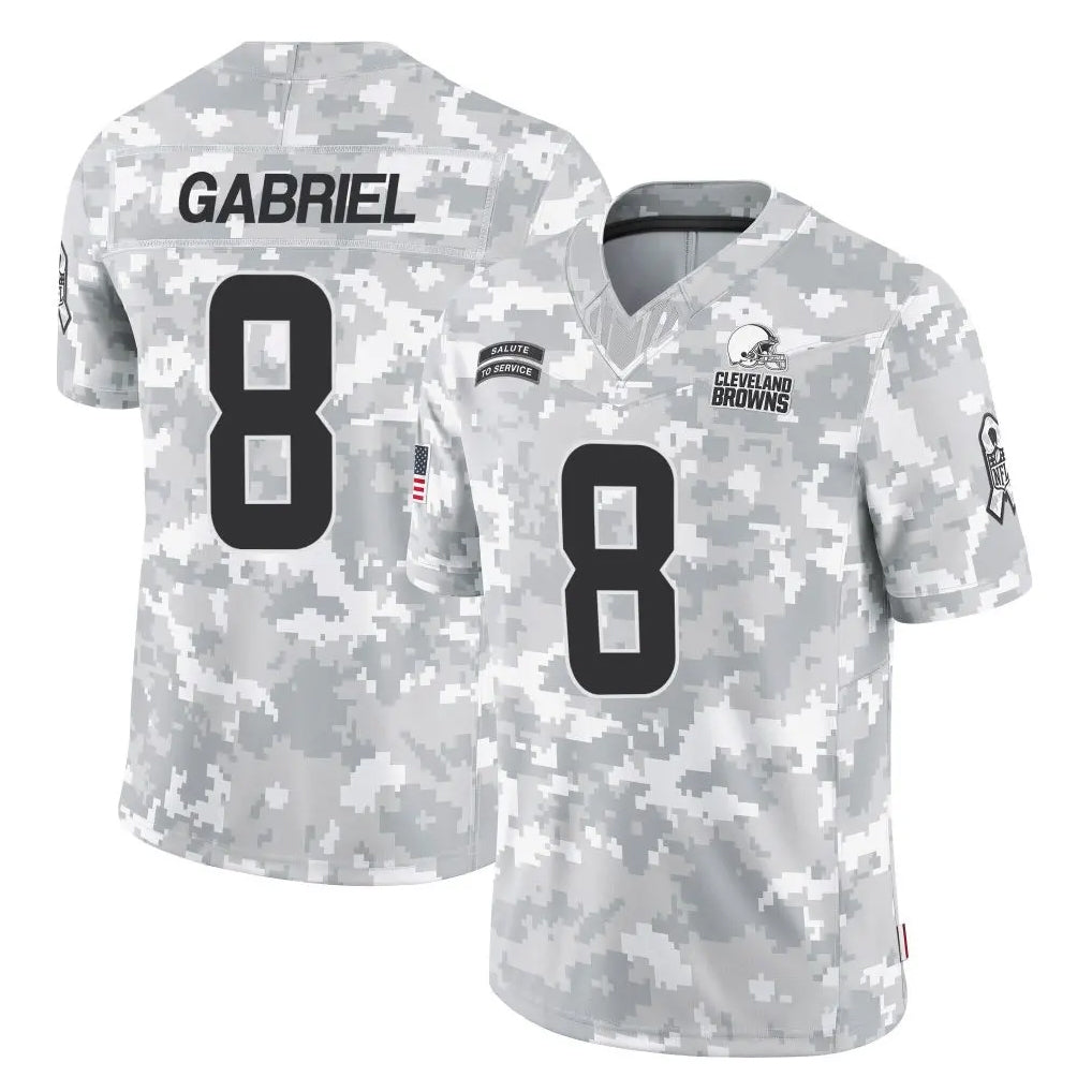 C.Browns #8 Dillon Gabriel Player Arctic Camo Salute to Service Limited Home Game ROCER Stitched Jerseys