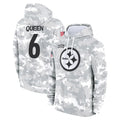 P.Steelers #6 Patrick Queen Player Arctic Camo Limited Salute to Service Pullover Hoodies Game ROCER Stitched Jerseys