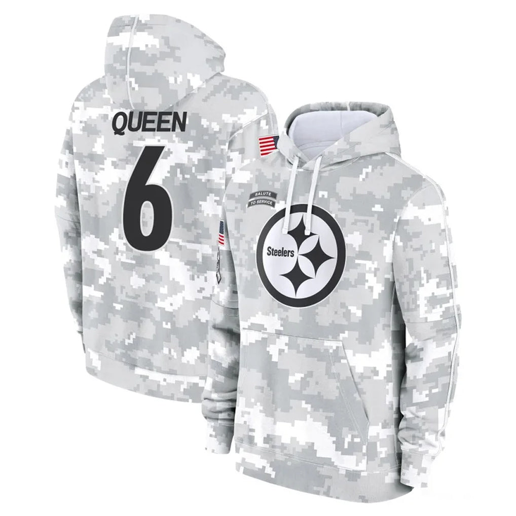 P.Steelers #6 Patrick Queen Player Arctic Camo Limited Salute to Service Pullover Hoodies Game ROCER Stitched Jerseys