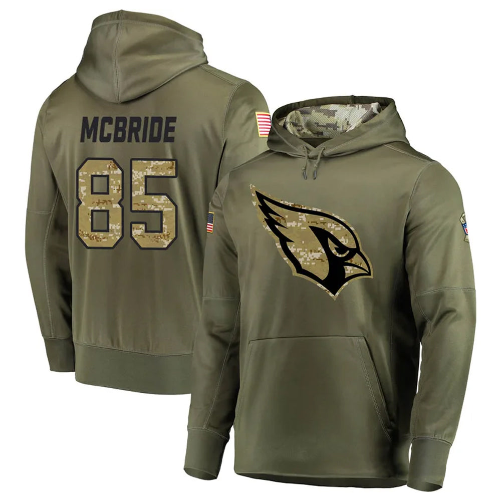 A.Cardinals #85 Trey McBride Player Olive Salute to Service Limited Hoodies ROCER Stitched Jerseys