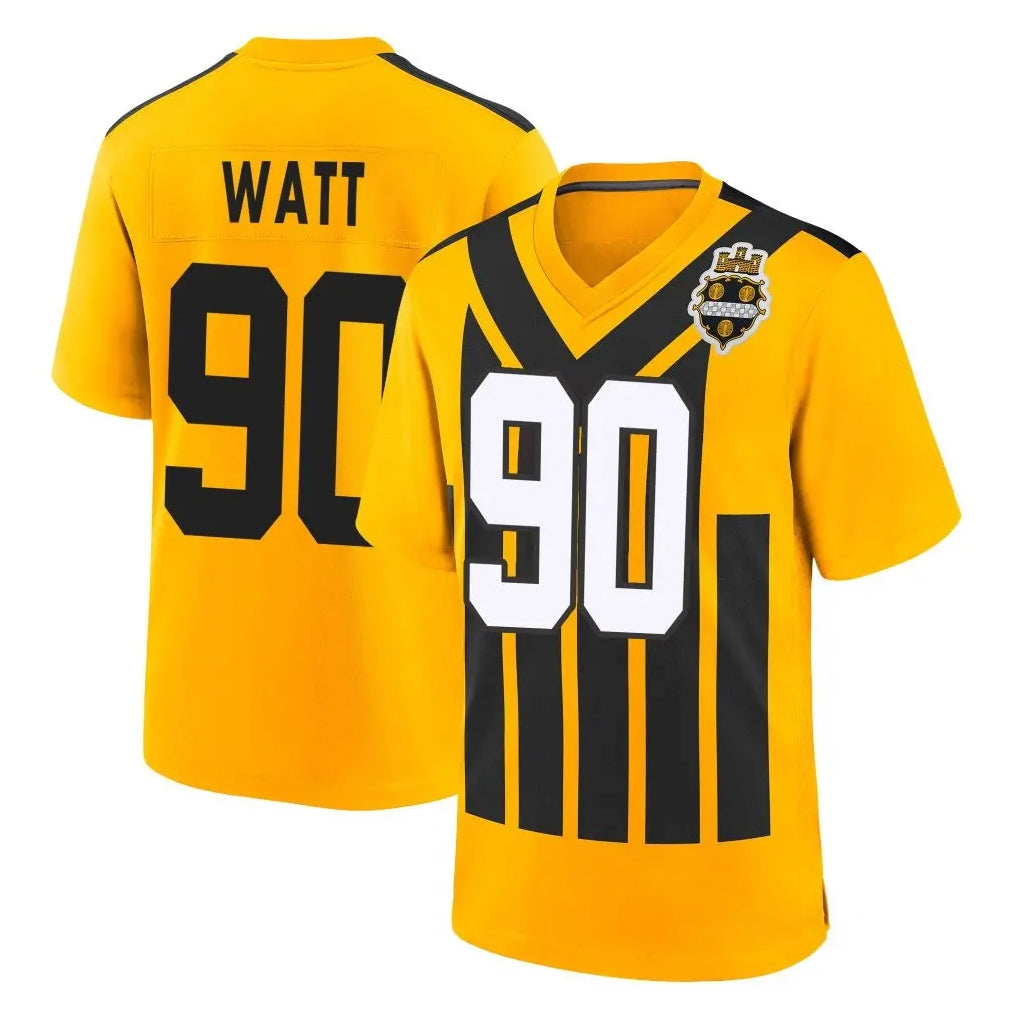 P.Steelers #90 T.J. Watt Player Gold Limited 1933 Throwback Home Game ROCER Stitched Jerseys
