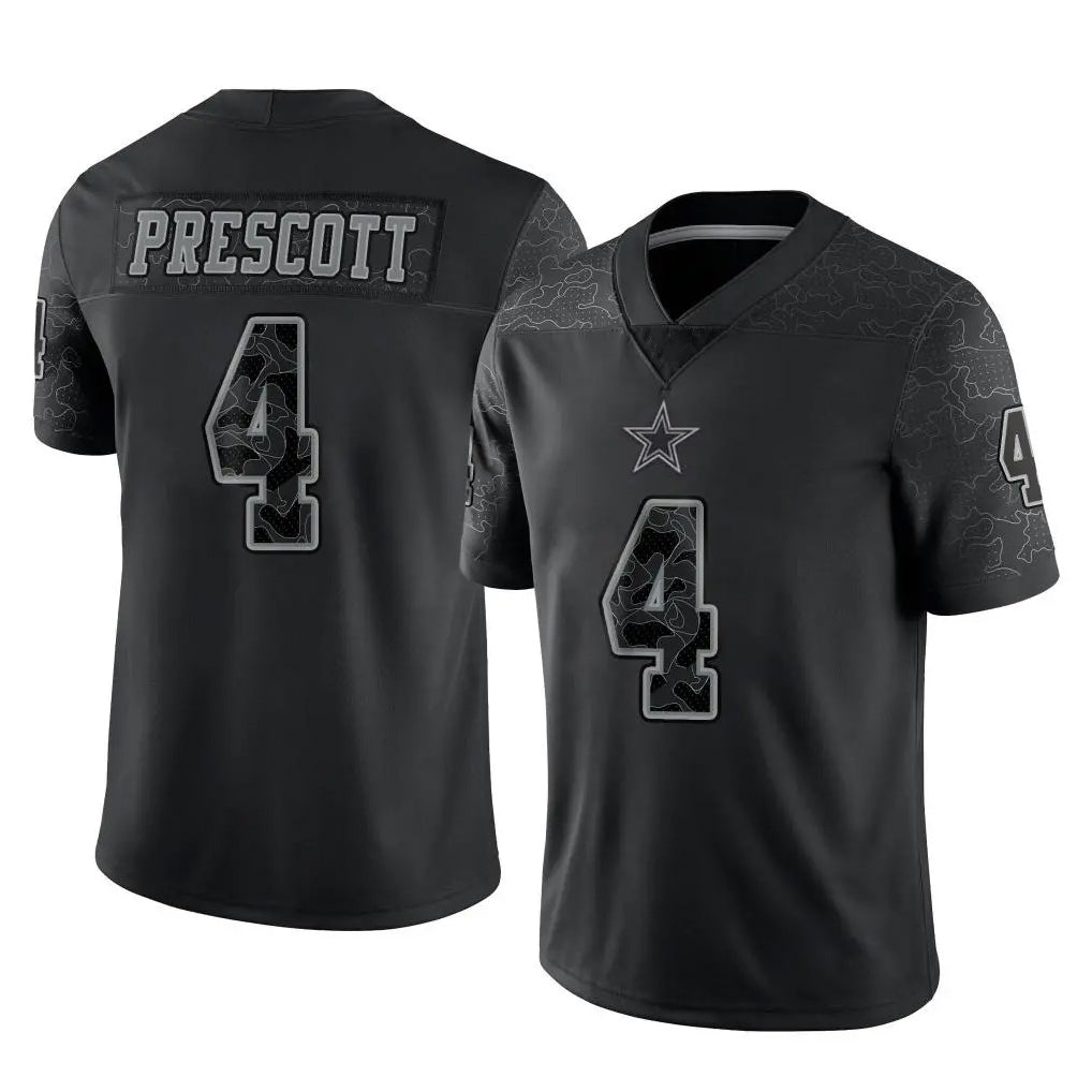 D.Cowboys #4 Dak Prescott Player Black Limited Reflective Home Game ROCER Stitched Jerseys