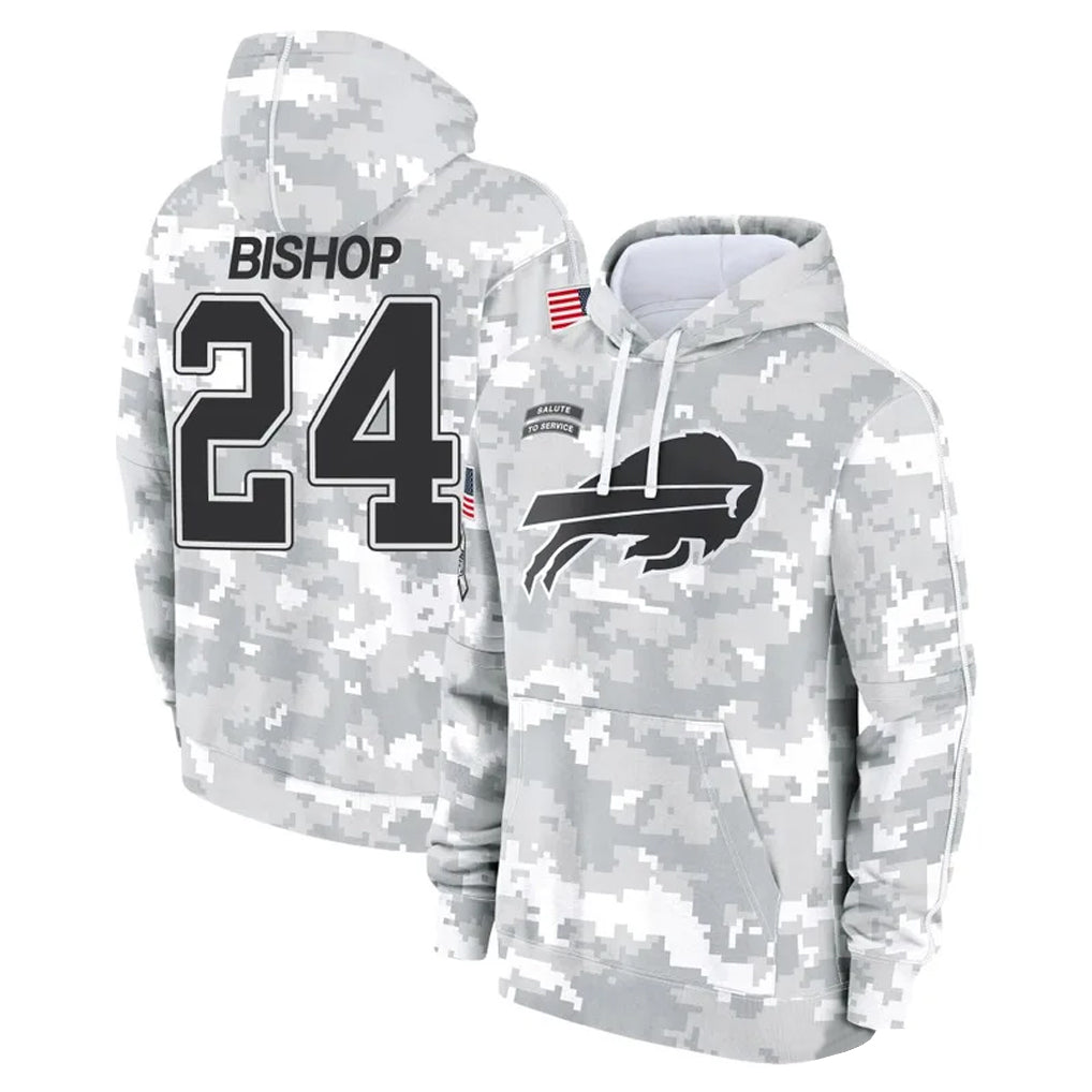 B.Bills #24 Cole Bishop Player Arctic Camo Salute to Service Hoodies Limited ROCER Stitched Jerseys