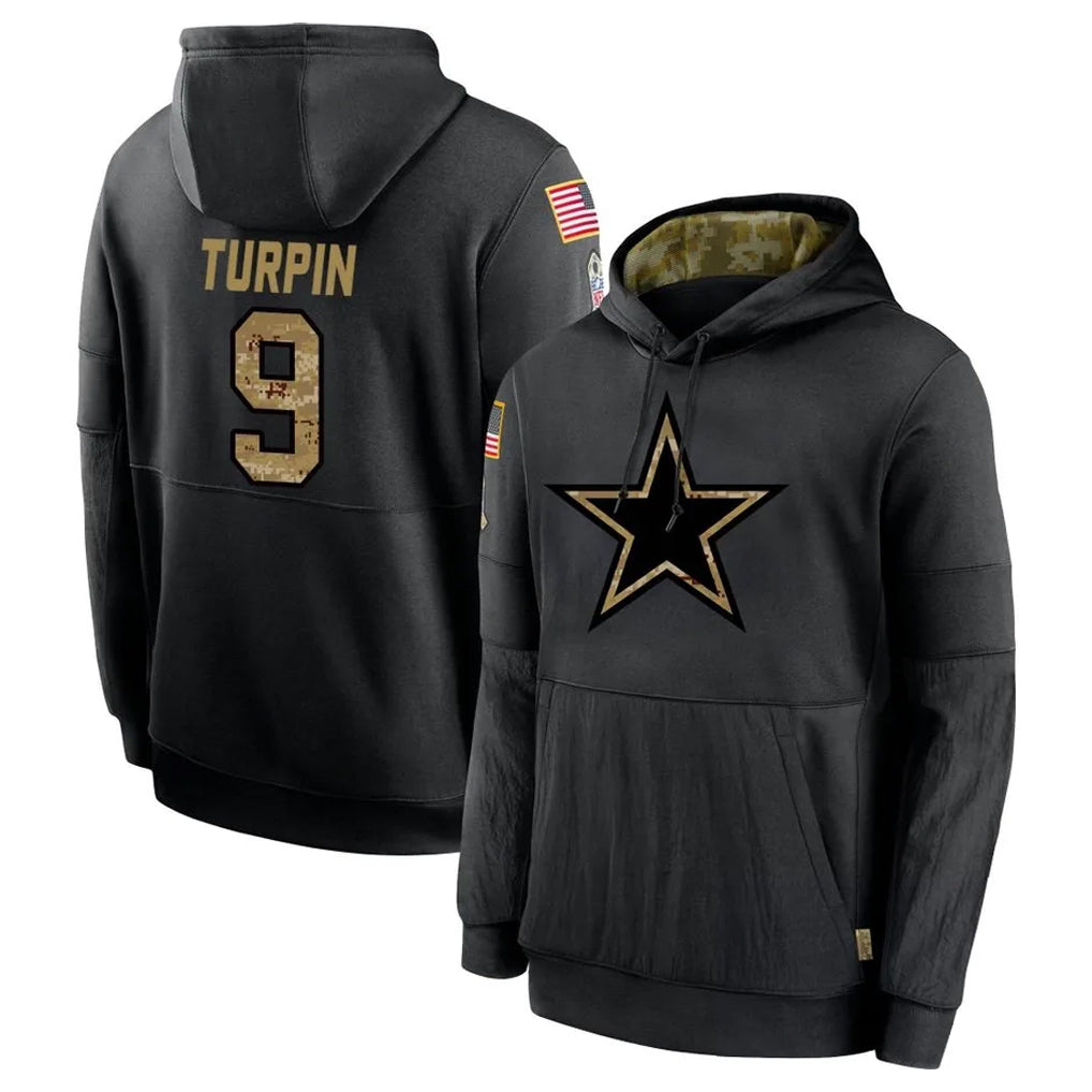 D.Cowboys #9 KaVontae Turpin Player Black Salute to Service Pullover Hoodies Limited ROCER Stitched Jerseys