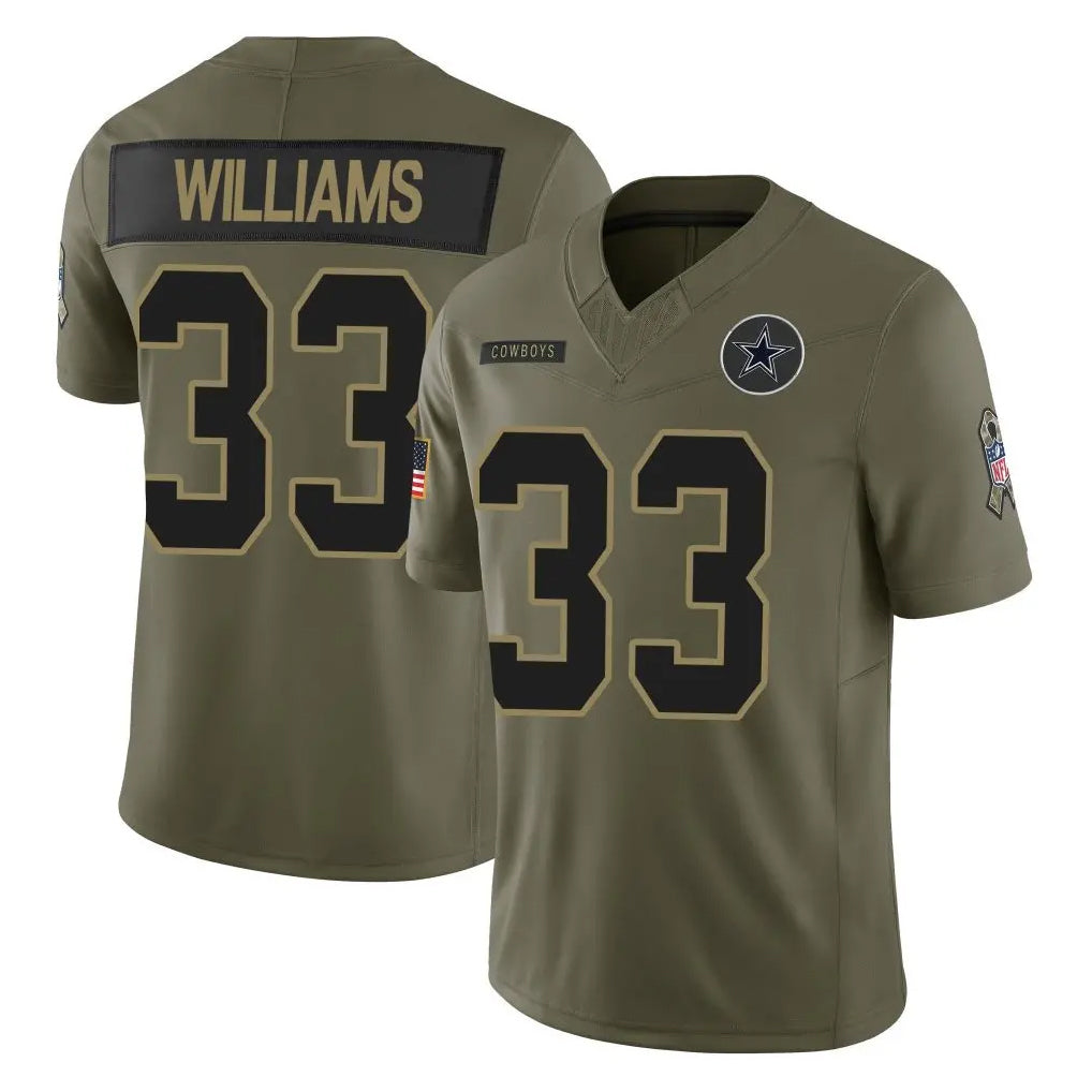 D.Cowboys #33 Javonte Williams Player Olive 2025 Salute to Service Limited Home Game ROCER Stitched Jerseys