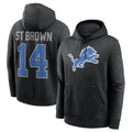D.Lions #14 Amon-Ra St. Brown Player Black Pullover Hoodies Limited Game ROCER Stitched Jerseys