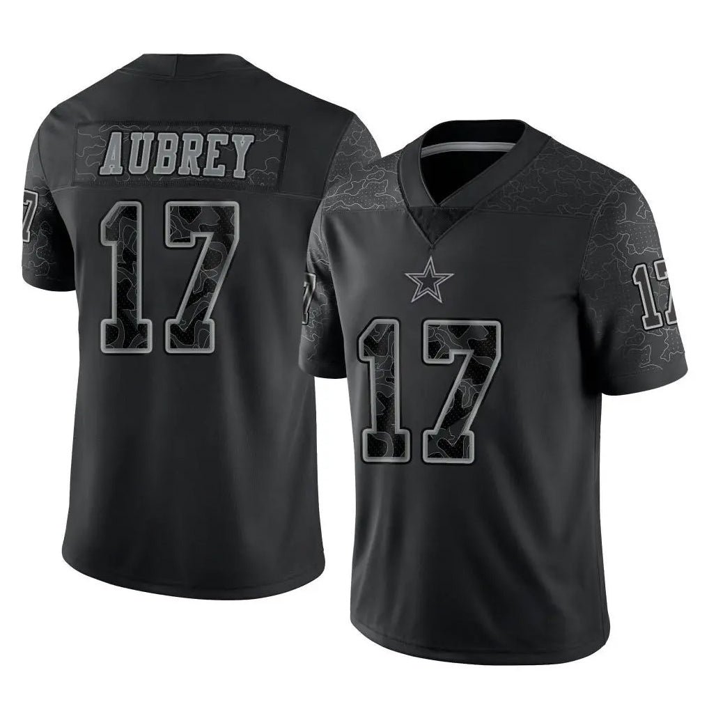 D.Cowboys #17 Brandon Aubrey Player Black Limited Reflective Home Game ROCER Stitched Jerseys