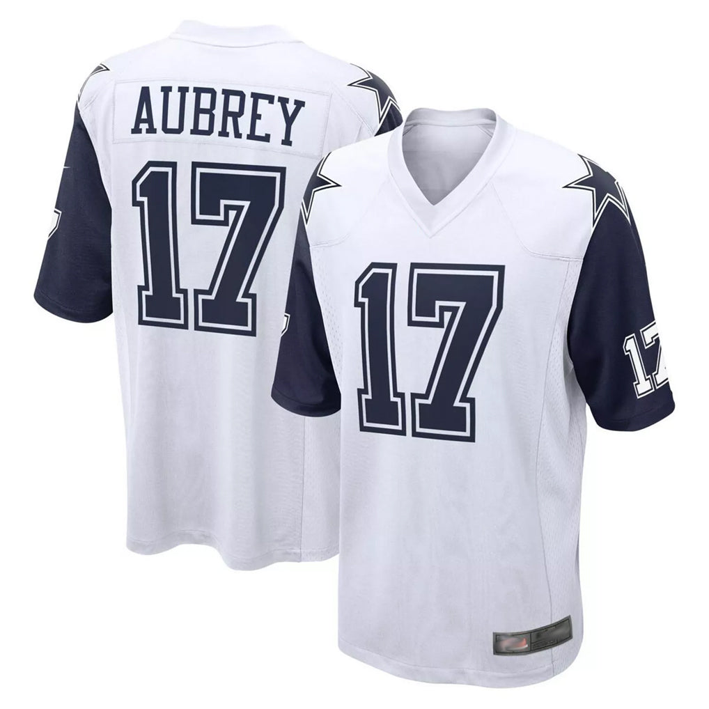 D.Cowboys #17 Brandon Aubrey Player White-Navy Home Game ROCER Stitched Jerseys