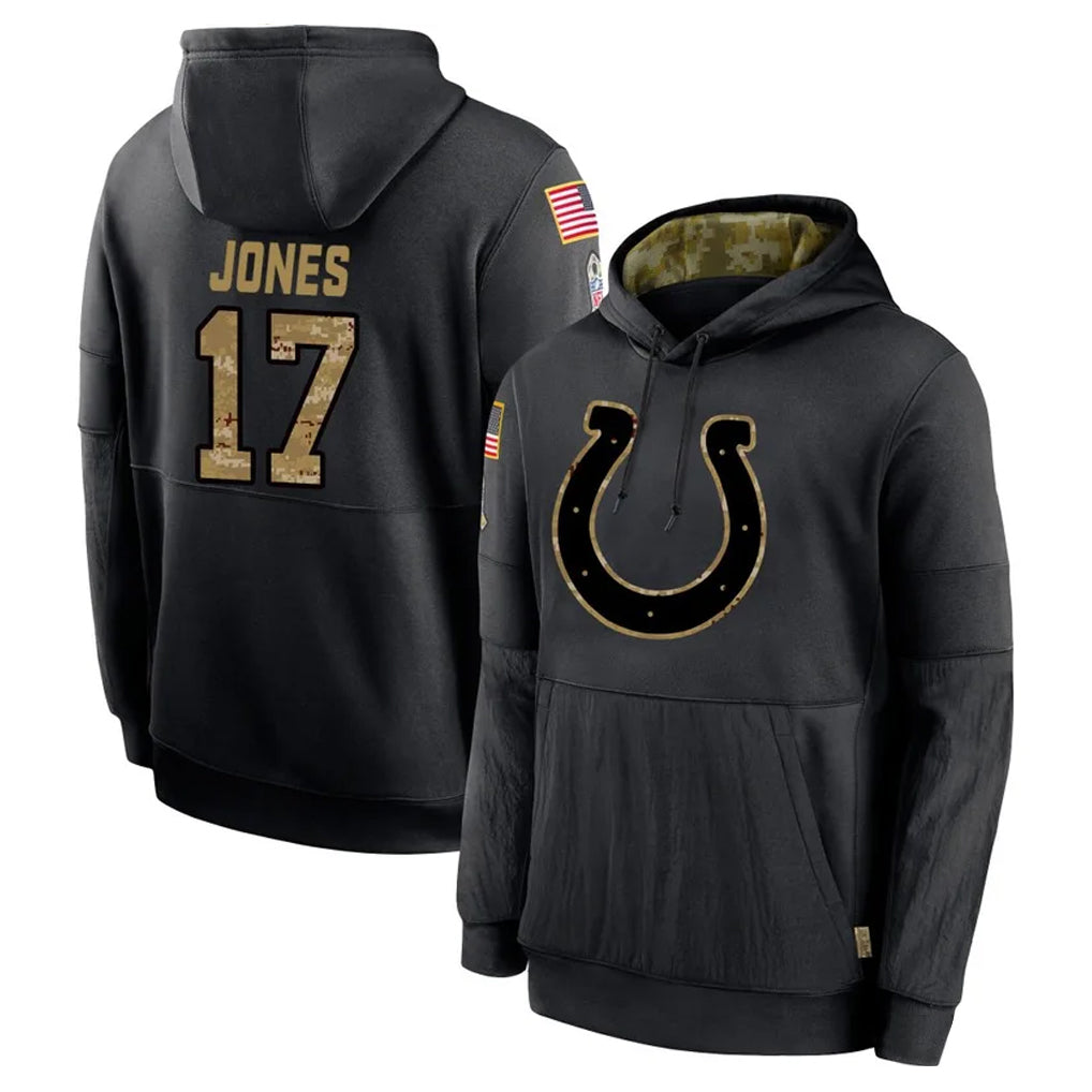 IN.Colts #17 Daniel Jones Player Black Salute to Service Hoodies Limited Game ROCER Stitched Jerseys